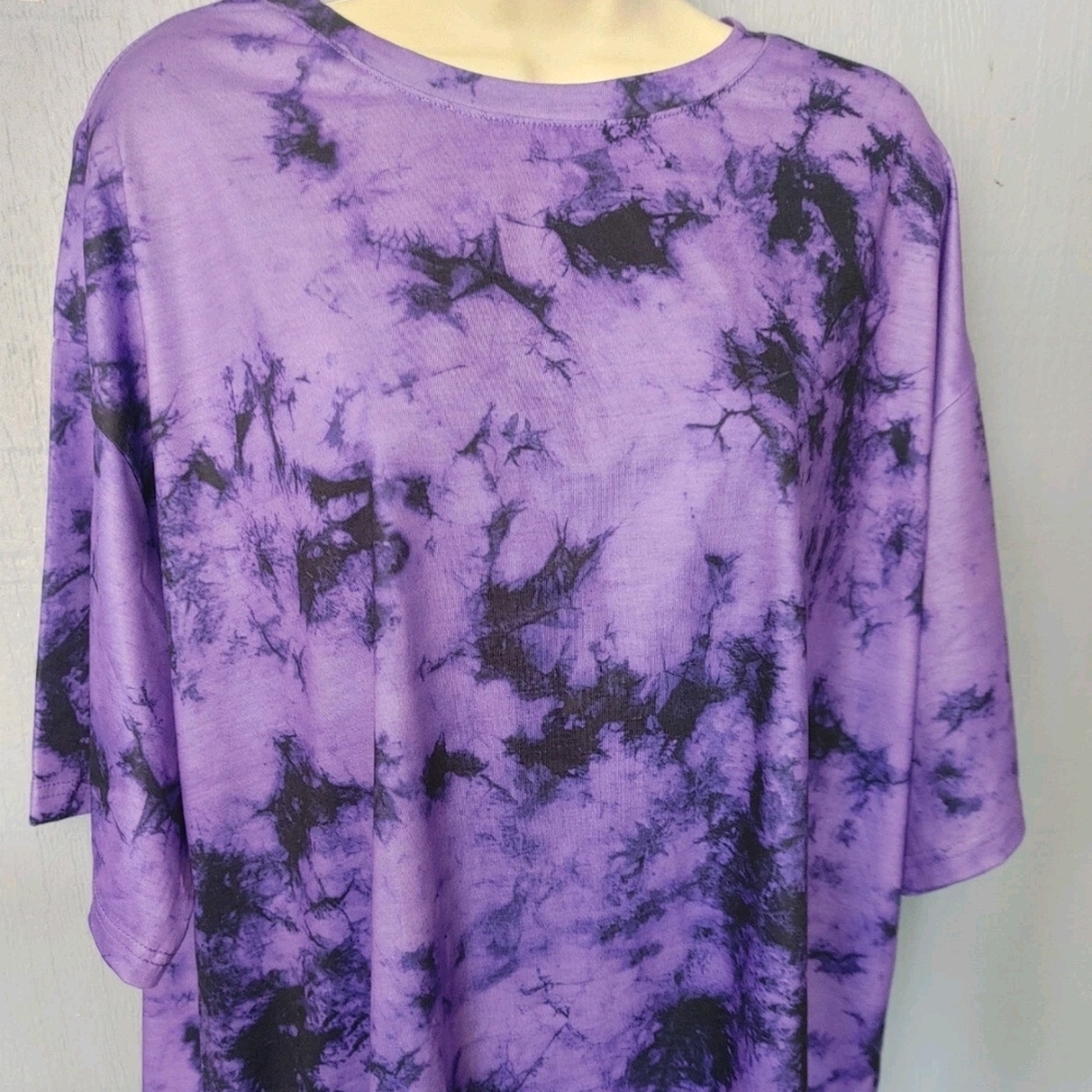 Vibrant Purple Tie-Dye Women's Short Sleeve T-Shirt Top XL